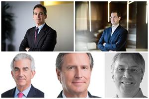 Clockwise from top left: Roland Rudd, Alexander Geiser and Carter Eskew of FGH, with Sard Verbinnen co-founders Paul Verbinnen and George Sard