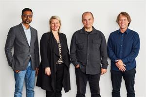 (L to R) Anol Bhattacharya, CEO of GetIT; Heather Kernahan, global CEO of Hotwire; Brent Scrimshaw, CEO of Enero Group; and Matt Quirie, CEO of ROI DNA