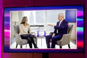 JPMorgan CEO Jamie Dimon in conversation with chief of staff Judy Miller about PRWeek Hall of Famer Joe Evangelisti.