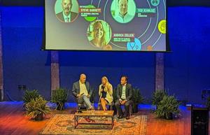 L-R: PRWeek's Steve Barrett and connectRN's Andrea Zellen and Ted Jeanloz.