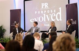 L-R: General Mills' Jano Cabrera, Molson Coors' Adam Collins Allstate's Kristine Stelzer, PRWeek's Frank Washkuch.