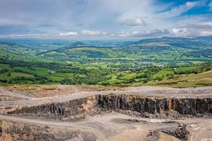 View of Llangynidr Mountain and quarry in South Wales