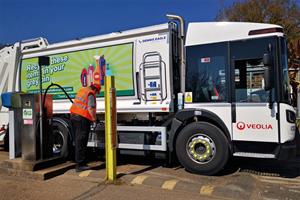 Veolia waste lorry being refuelled with HVO