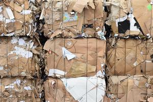 Bales of cardboard for recycling