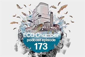 A picture of Hinkley Point B and salmon bursting out of the Severn