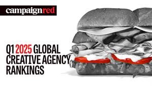 Picture of a subway sandwich on the right hand side with the heading of the story on the left titled: Q1 2025 global creative agency rankings