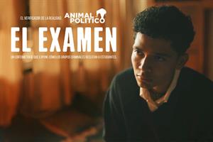 A boy in a school uniform with text saying Animal Politico - El Examen