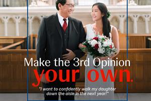 An Asian man walking his daughter down the aisle with the text: Make the 3rd Opinion your own