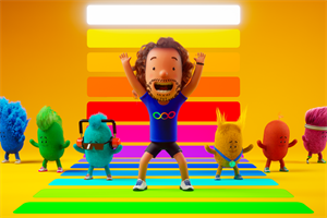 A cartoon Joe Wicks doing exercise