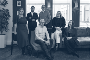 Donna Curran, Angus Hill, Steve Earl (seated), Dominic Church, Natasha Egan-Sjodin, Rebecca Brake.