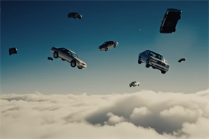 Cars suspended in the sky