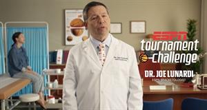 ESPN Tournament Challenge logo next to Joe Lunardi wearing a doctor's outfit