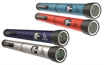 Image of blue and red NovoPen Echo Plus and blue and silver NovoPen 6.