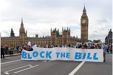 Block the bridge protest against the Health Bill earlier this month