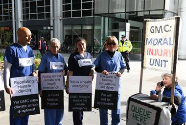 Doctors protesting outside the GMC office in London on Thursday