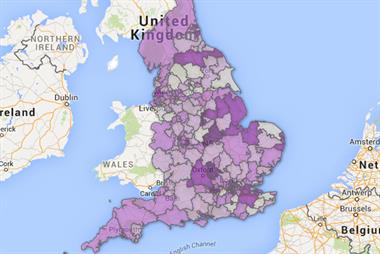 Ratings: practice scores mapped across England