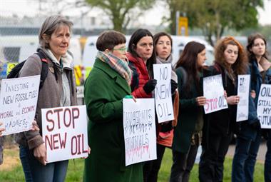 Dr Sarah Benn (far left) protesting in April 2022 (Photo: Vlad Morozov)