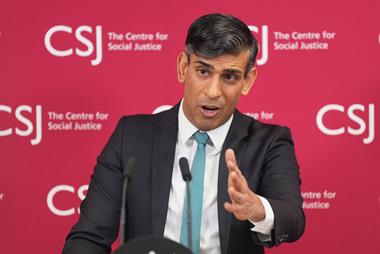 Prime Minister Rishi Sunak delivering his speech on welfare reform at the Centre for Social Justice in London on Friday (Photo: WPA Pool/Getty Images)