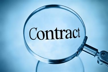 The word contract under a magnifying glass