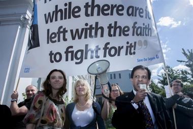 Dr Naomi Beer (left of centre) takes part in protests over MPIG cuts (Photo: Wilde Fry)
