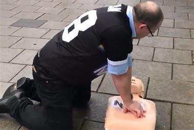 Dr Simon Taylor administers CPR to the NHS