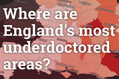 Underdoctored areas text on map background