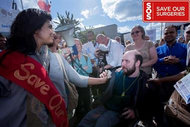 Danny Currie (right) with Jubilee Street GP Dr Salma Ahmed (left) (Photo: Wilde Fry)
