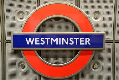 Westminster tube station sign