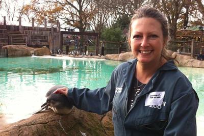 Jo Blake: Arena Media's head of press with new penguin friend at London Zoo