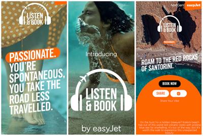 Collage of listen and book assets woman walking barefoot woman diving under water and a beach