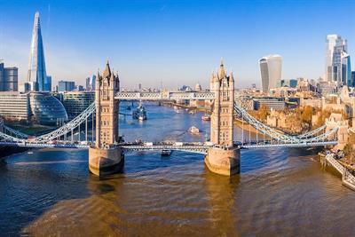 A shot of London's Tower Bridge and the capital's skyline