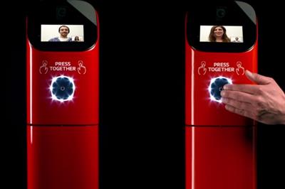 The machines featured screens for videos as well as a button which revealed the coffee dispenser