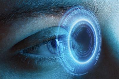 An eye looking into a  virtual lens