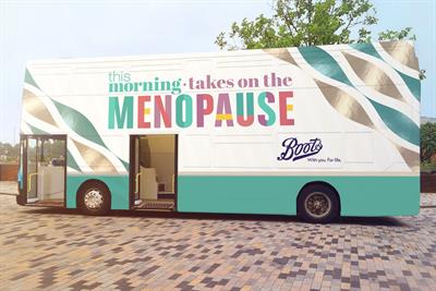 mock up of the menopause bus with This Morning and Boots' logos