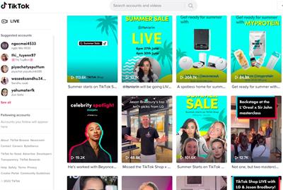 TikTok Shop UK's web page, which features videos of creators selling products