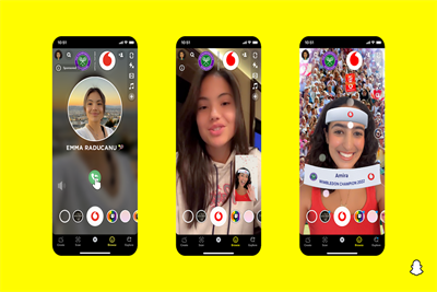 Three phone screens demonstrating Emma Radacanu calling Snapchat users' phones