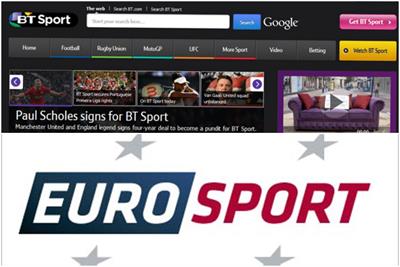 Image of BT Sport homepage above the Eurosport logo