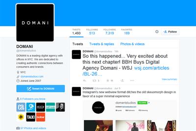 Domani: announces BBH acquisition on Twitter