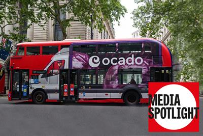 A picture of a London bus with an Ocado ad on the side