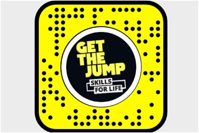 A graphic of a Snapcode with "Get the jump, skills for life" emblazoned on it