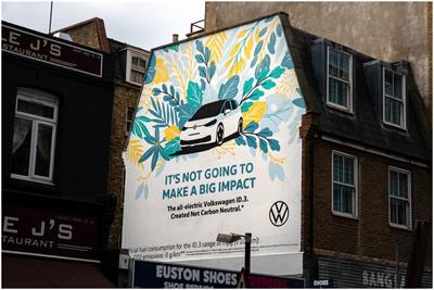 Mural on the side of a building advertising Volkswagen ID.3  
