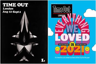 Two Time Out covers: the first ever print edition from 1968 and its December 2021 issue