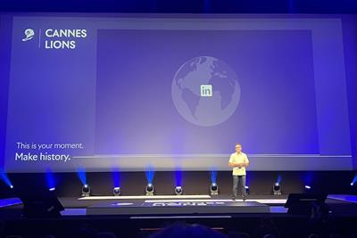 LinkedIn presentation on stage at Cannes Lions Festival of Creativity