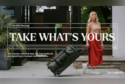 Woman pulling travel bag with words "Take What's Yours" superimposed over her