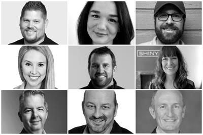 Headshots of Dimi Albers, Alexa Zonsius, George Ellis, Lauren Hoops, Jeff Geheb, Katy Thorbahn, Bob Bailey, Greg Paull and Brendan Condon.