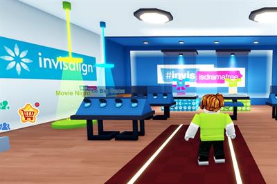 Roblox character in invisalign branded virtual environment
