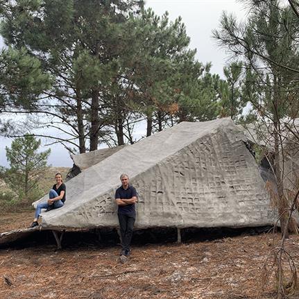 Débora Mesa and Antón García-Abril, Principal Architects at Ensamble Studio, pose for a photo at The Tent in Costa da Morte, Spain. (Credit: Ensamble Studio)