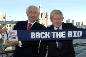 England 2018 chairman Lord Triesman and London United chair Boris Johnson
