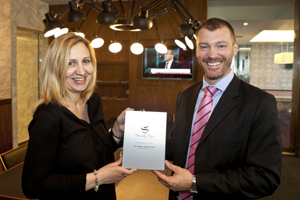 Rebecca Thorpe (left), senior partnership manager of lounges, Priority Pass and Michael Robey (right), head of experience, No.1 Traveller