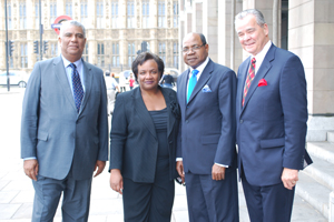 (Left to right): John Lynch, Director of Tourism and Chairman of Jamaica Tourist Board (JTB); MP Diane Abbott; Hon Edmund Bartlett, Minister of Tourism, Jamaica Tourist Board; Alec Sanguinette, Director General, Caribbean Hotel Association (CHA)